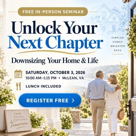Unlock Your Next Chapter downsizing seminar invitation for October 3, 2026