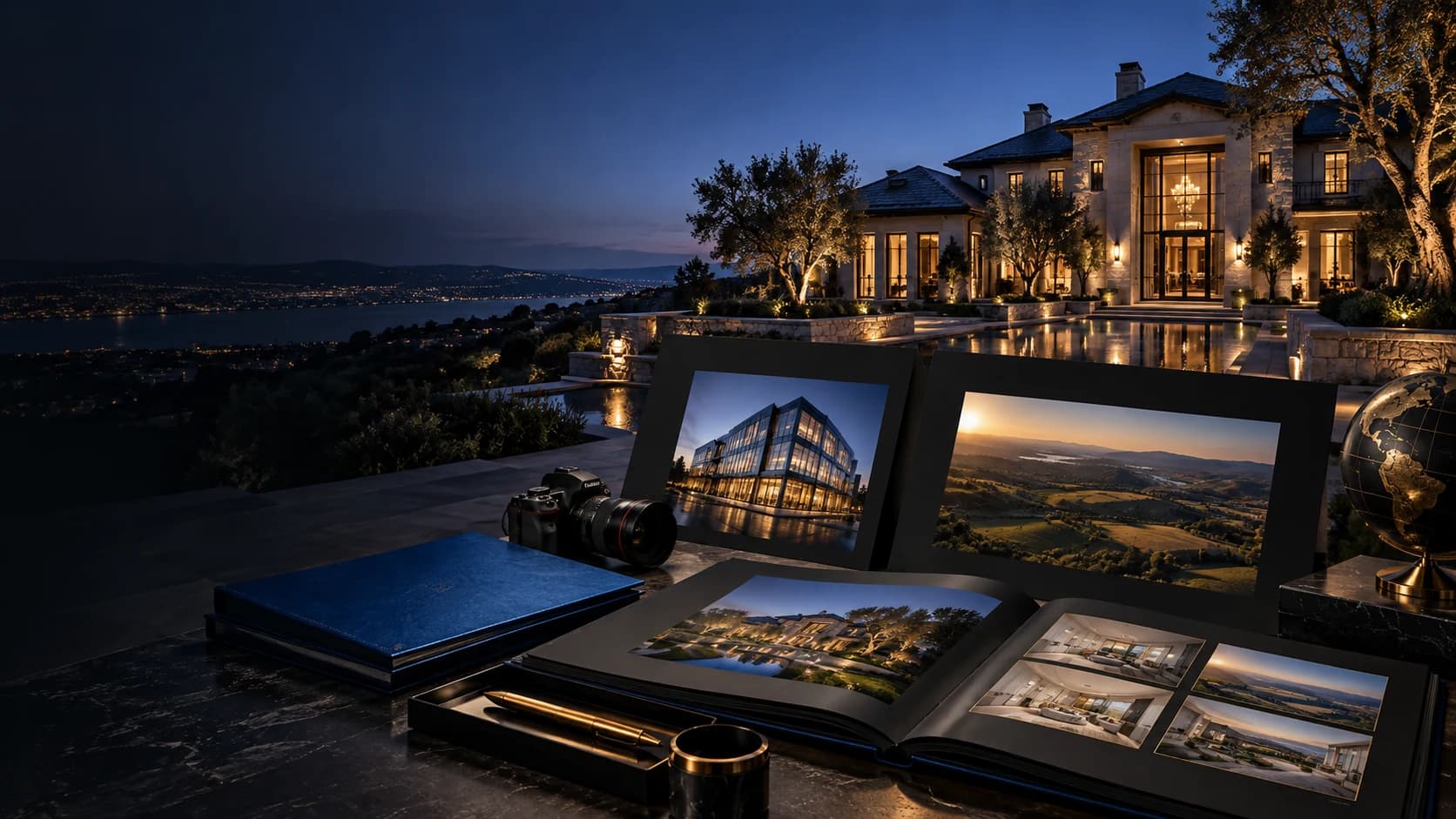 Residential, commercial, and land properties prepared for a real estate auction marketing campaign